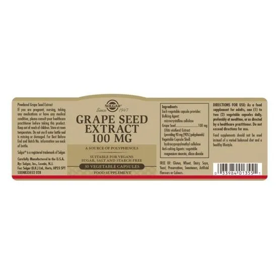 Solgar Grape Seed Extract 100mg Vegicaps 30 Vegicaps