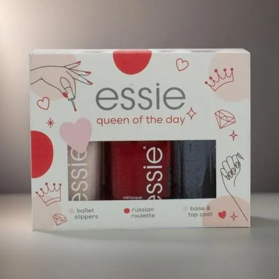 essie Queen Of The Day Nail Polish Gift Set 13.5ml Ballet Slippers + 13.5ml Russian Roulette + 13.5ml Base & Top Coat