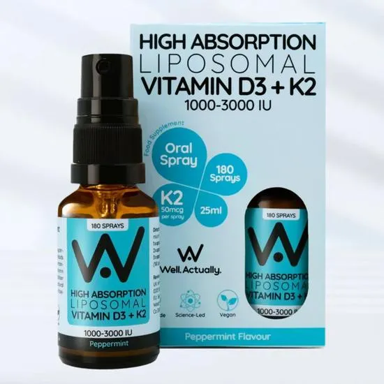 Well Actually Vitamin D3 2000iu + K2 100mcg Peppermint Spray 25ml