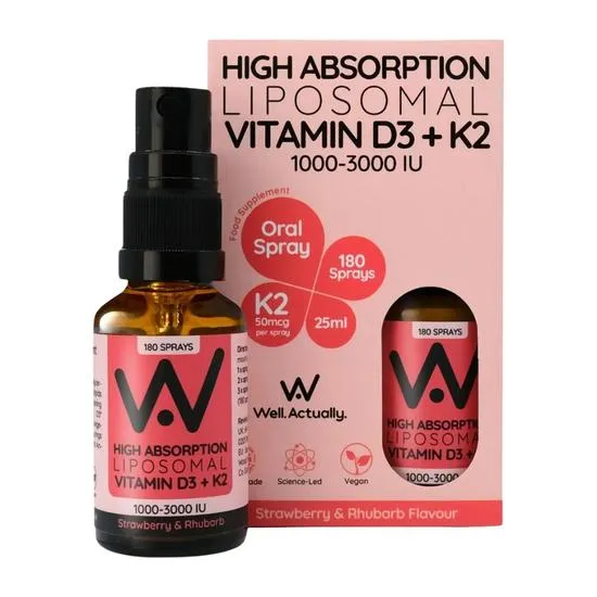 Well Actually Vitamin D3 2000iu + K2 100mcg Strawberry Spray 25ml