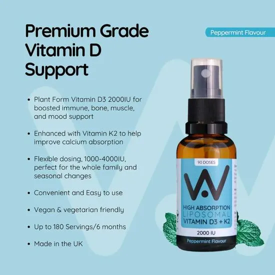 Well Actually Vitamin D3 2000iu + K2 100mcg Peppermint Spray 25ml