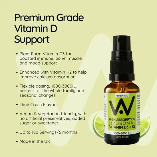 Well Actually Vitamin D3 2000iu + K2 100mcg Lime Spray 25ml