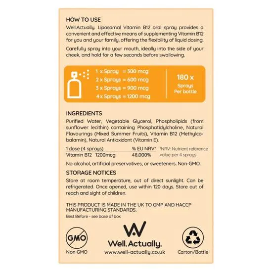 Well Actually Vitamin B12 Methycobalamin 300mcg Fruity Spray 25ml