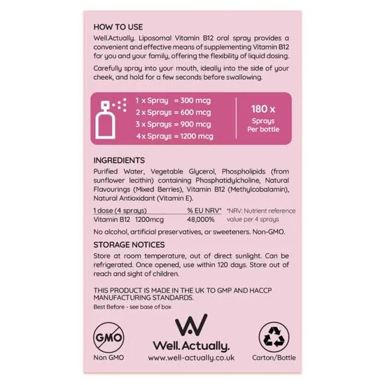 Well Actually Vitamin B12 Methycobalamin 300mcg Berry Spray 25ml