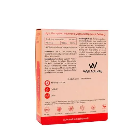 Well Actually Vitamin C 1000mg Liposomal Orange Twist Sachets 5 Sachets
