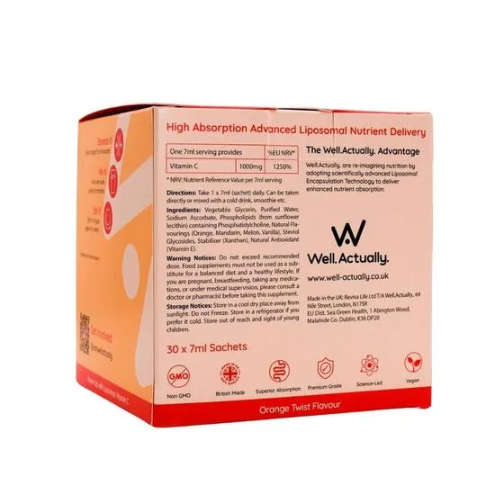 Well Actually Vitamin C 1000mg Liposomal Orange Twist Sachets 5 Sachets
