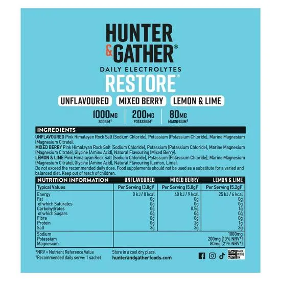 Hunter and Gather Restore Multipack Electrolyte Sachets 30 Sachets