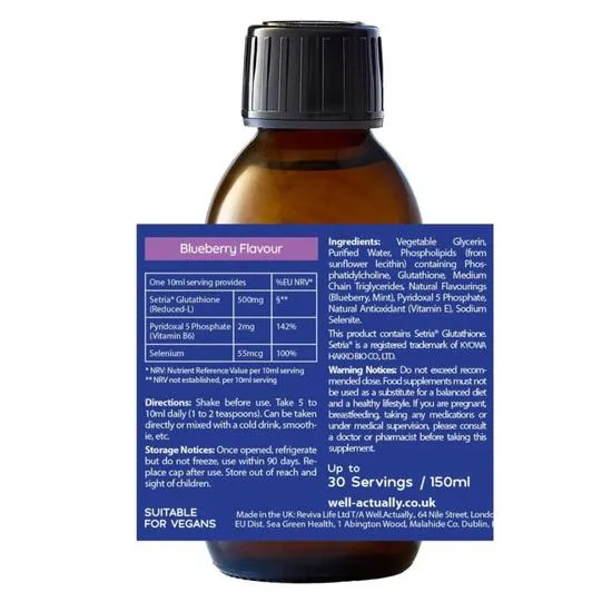Well Actually Liposomal Reduced L-Glutathione 500mg Blueberry 150ml