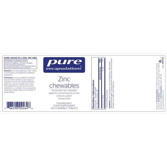 Pure Encapsulations Zinc Chewable Tablets 100 Tablets