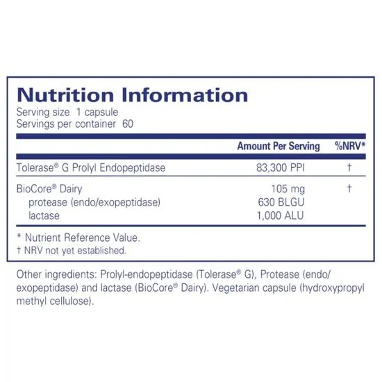 Pure Encapsulations Gluten Dairy Enzymes Capsules 60 Capsules