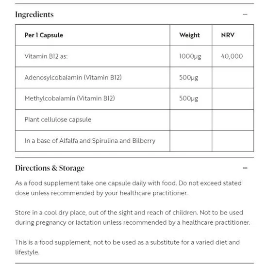 Viridian High Potency Vitamin B12 1000ug Capsules 150 Capsules
