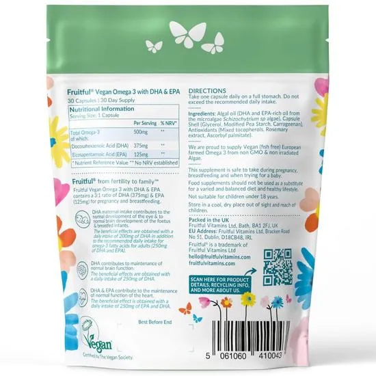 Fruitful Vegan Omega 3 Dha + Epa Capsules 30 Capsules