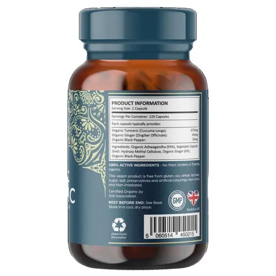 Ayurvediq Wellness Organic Turmeric, Ginger & Black Pepper Extract Capsules 120 Capsules