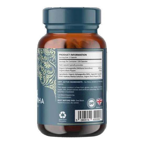 Ayurvediq Wellness Organic Ashwaganda & Black Pepper Extract Capsules 120 Capsules