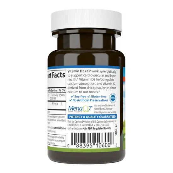 Carlson Labs Vitamin D3 + K2 Capsules 60 Capsules