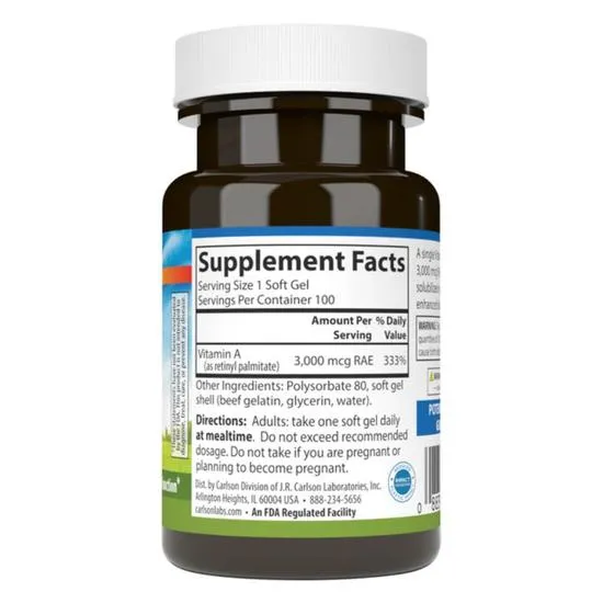 Carlson Labs Vitamin A Solubilized 10, 000iu Softgels 100 Softgels