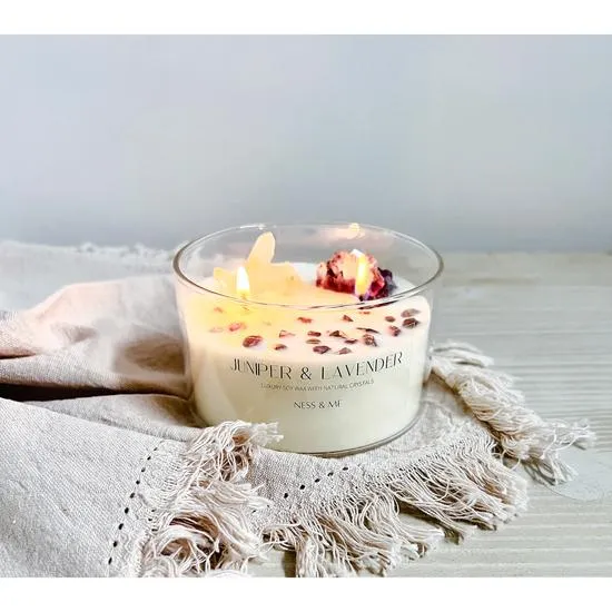 Ness & Me Luxury 2-Wick Crystal Soy Wax Candle Lavender & Juniper