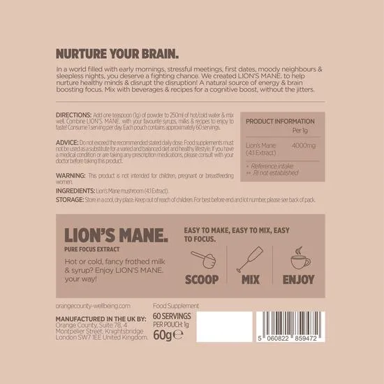 Orange County Wellbeing Lion's Mane Extract Powder 60 Servings