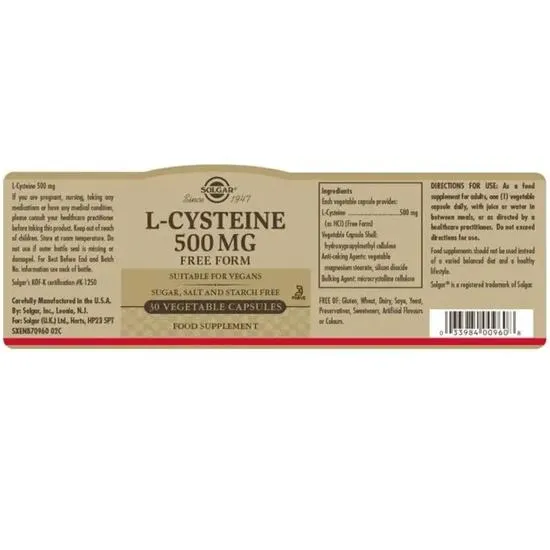Solgar L-Cysteine 500mg Vegicaps 30 Vegicaps