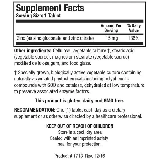 Biotics Research Zn-Zyme Tablets 100 Tablets