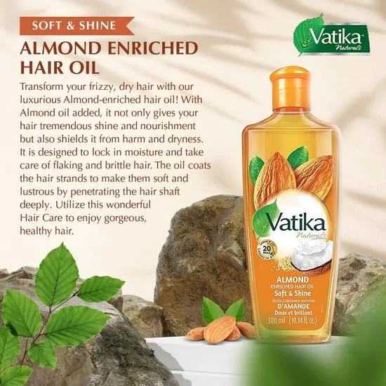 Dabur Vatika Natural Almond Enriched Hair Oil Softness & Shine Vitamins 200ml