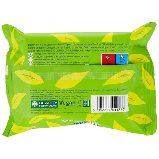 Beauty Formulas Tea Tree Cleansing Wipes 30 Wipes