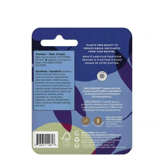 Attitude Plastic-Free Unscented Lip Balm Enriched With Olive Oil 8.5 g