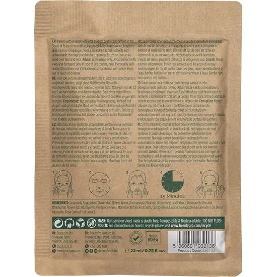 BeautyPro Plant Based Range Herb Infused Sheet Mask 22ml