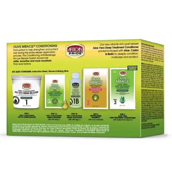 African Pride Olive Miracle AntiBreakage Deep Conditioning Regular NoLye Relaxer 1 Application Kit / Regular