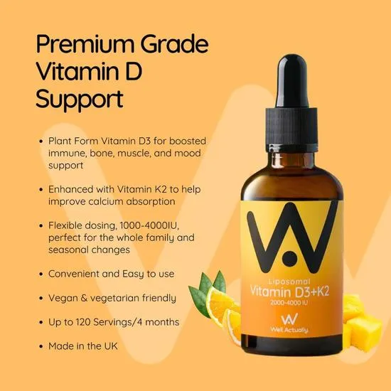 Well Actually Liposomal Vitamin D3 + K2 Summer Citrus 60ml