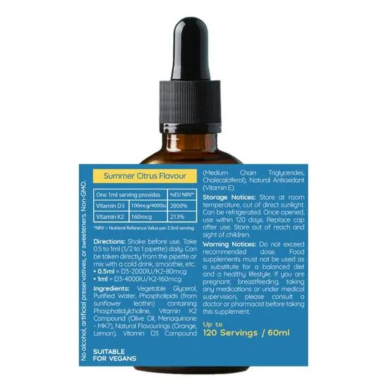 Well Actually Liposomal Vitamin D3 + K2 Summer Citrus 60ml