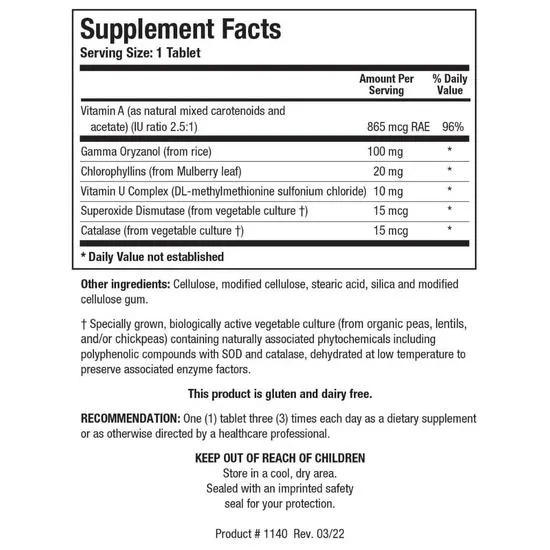 Biotics Research GastraZyme Vitamin U Complex Tablets 90 Tablets