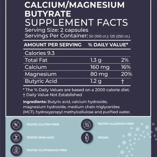 BodyBio Butyrate Sodium Capsules 100 Capsules