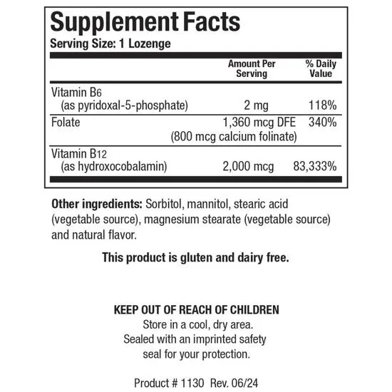 Biotics Research B12-2000 +B6/Folate Lozenges 60 Lozenges