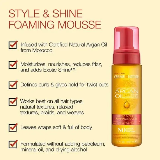 Creme Of Nature Argan Oil Style & Shine Foaming Mousse Define Curls 207ml