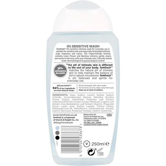 Fem Fresh Zero Percent Sensitive Intimate Wash 250ml