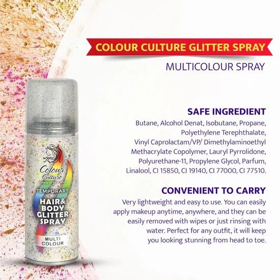 Colour Culture Temporary Multi Colour Hair & Body Glitter Spray 125ml