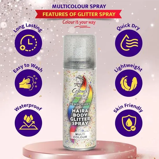 Colour Culture Temporary Multi Colour Hair & Body Glitter Spray 125ml