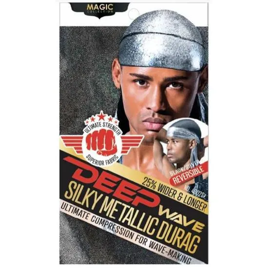 Magic Collection Deep Wave Silky Metallic Durag 4802SIL Silver