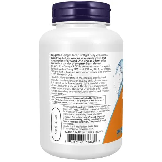 NOW Foods Ultra Omega 3-D With Vitamin D-3 Softgels 180 Softgels