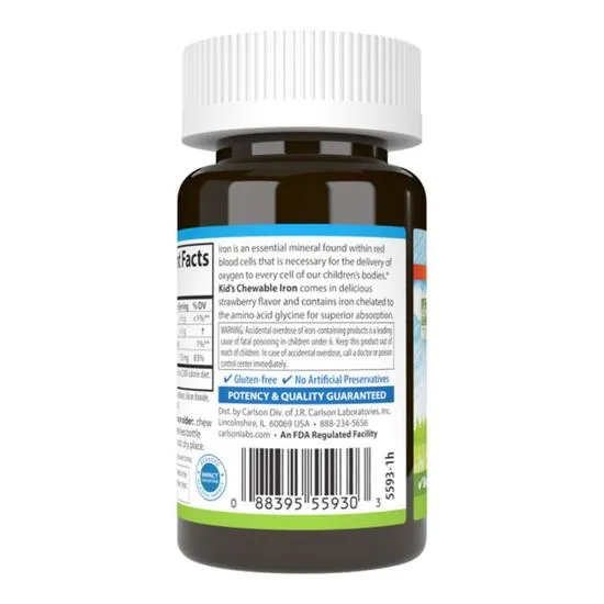 Carlson Labs Kid's Chewable Iron 15mg Strawberry Tablets 60 Tablets