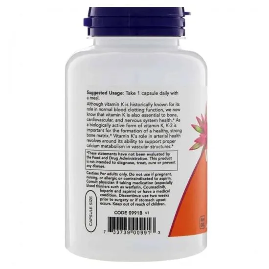 NOW Foods Vitamin K-2 100mcg Capsules 100 Capsules