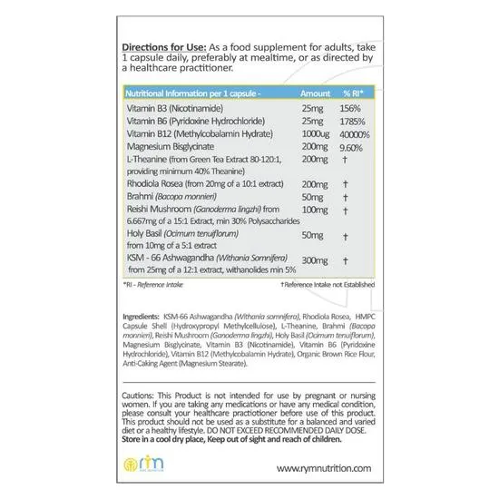 RYM Nutrition De-Stress Relax & Calm Capsules 30 Capsules