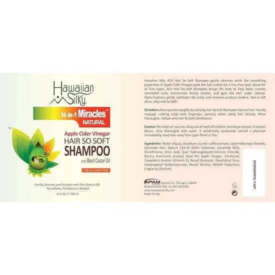 Hawaiian Silky 14-In-1 Miracles Apple Cider Vinegar Hair So-Soft Shampoo 355ml