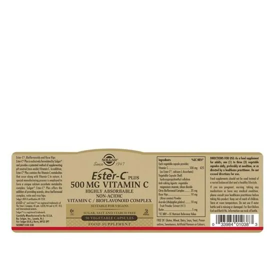 Solgar Ester-C Plus Vitamin C 500mg Vegicaps 50 Vegicaps
