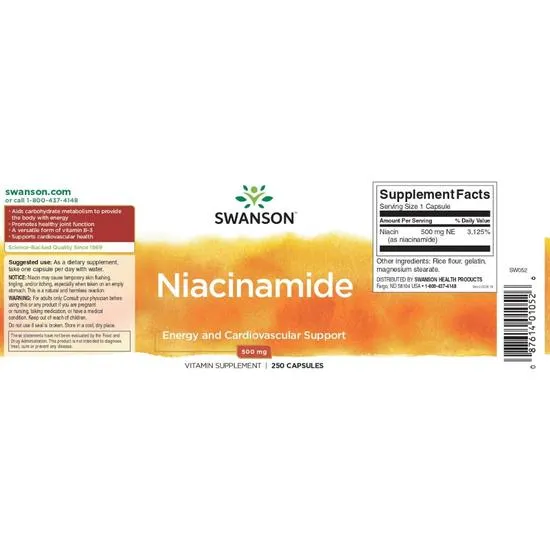 Swanson Niacinamide 500mg Capsules 250 Capsules