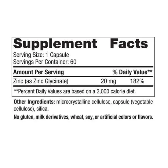 Nordic Naturals Zinc Glycinate 20mg Capsules 60 Capsules