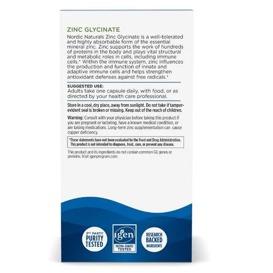Nordic Naturals Zinc Glycinate 20mg Capsules 60 Capsules