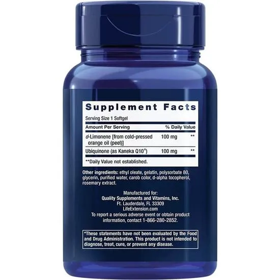 Life Extension Super-Absorbable CoQ10 Ubiquinone With d-Limonene 100mg Softgels 60 Softgels