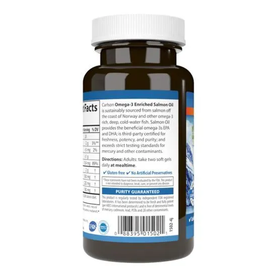 Carlson Labs Norwegian Salmon Oil Softgels + 50 180 Softgels